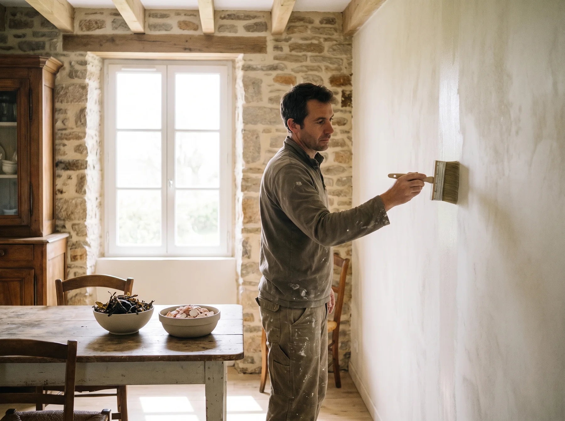 Préparation d'une peinture écologique pour un chantier intérieur